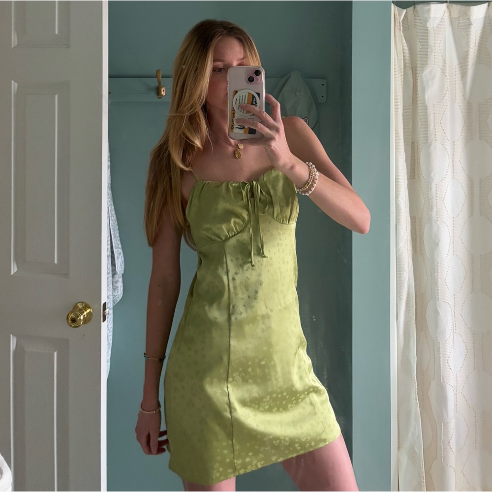 PacSun Green Floral Satin Mini Dress